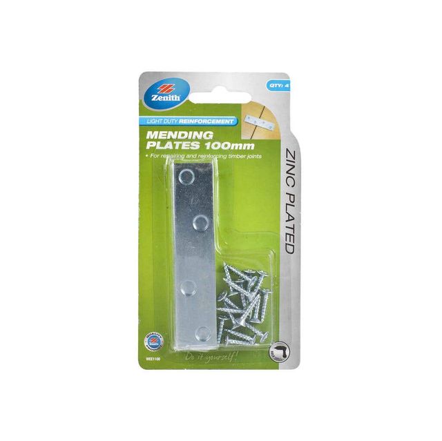 Zenith Mending Plate Zinc Plated 100mm - 4 Pack