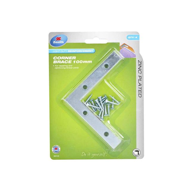 Zenith Corner Brace Zinc Plated 100mm - 4 Pack