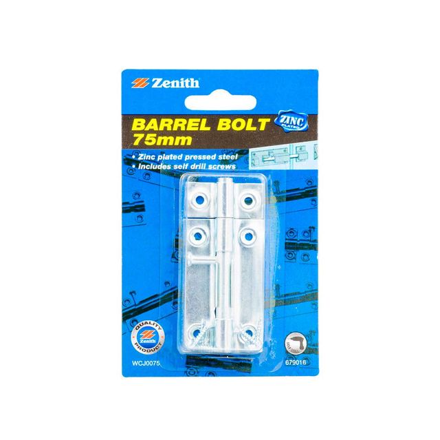 Zenith Barrel Bolt Zinc Plated 75mm - 1 Pack