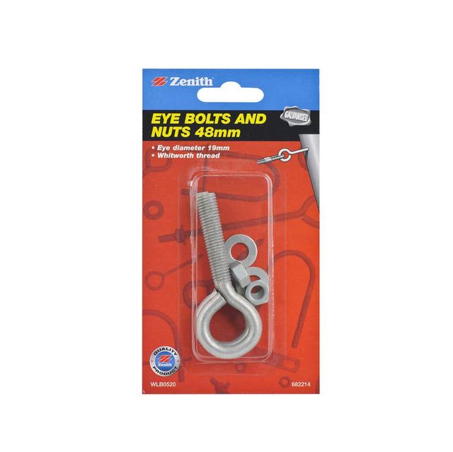 Zenith Eye Bolt Galvanised 82 x 19mm x 5/16" - 2 Pack