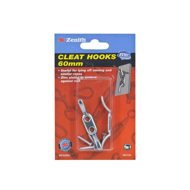 Zenith Cleat Hooks Zinc Plated 60mm - 2 Pack