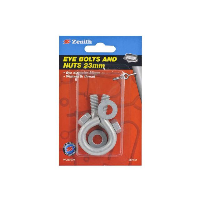 Zenith Eye Bolt Galvanised 63 x 25mm x 3/8" - 2 Pack