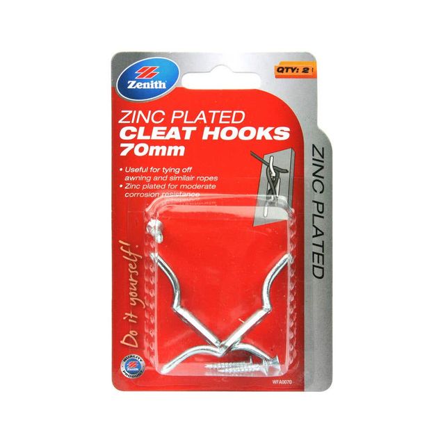Zenith Cleat Hooks Zinc Plated 70mm - 2 Pack