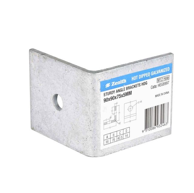 Zenith Sturdy Angle Bracket Galvanised 90 x 90 x 75 x 5mm - 1 Pack