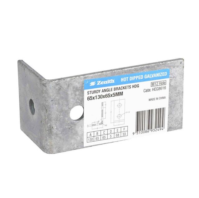 Zenith Sturdy Angle Bracket Galvanised 65 x 130 x 65 x 5mm - 1 Pack