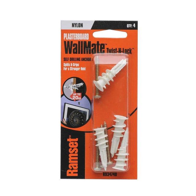 Ramset WallMate Twist-N-Lock Nylon 20kg - 4 Pack