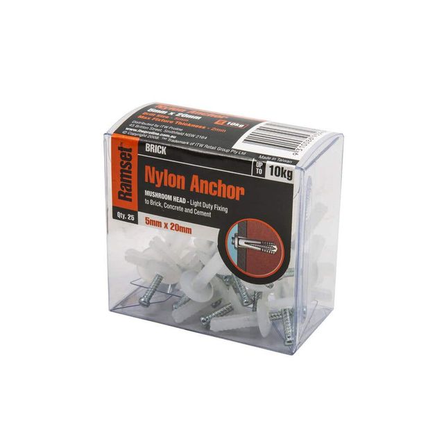 Ramset Nylon Anchor Mushroom 5 x 20mm - 25 Pack