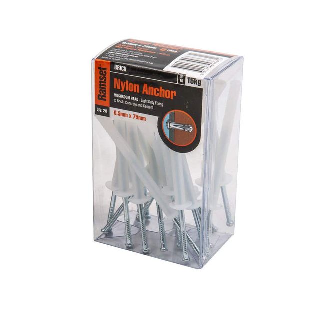 Ramset Nylon Anchor Mushroom 6.5 x 75mm - 20 Pack