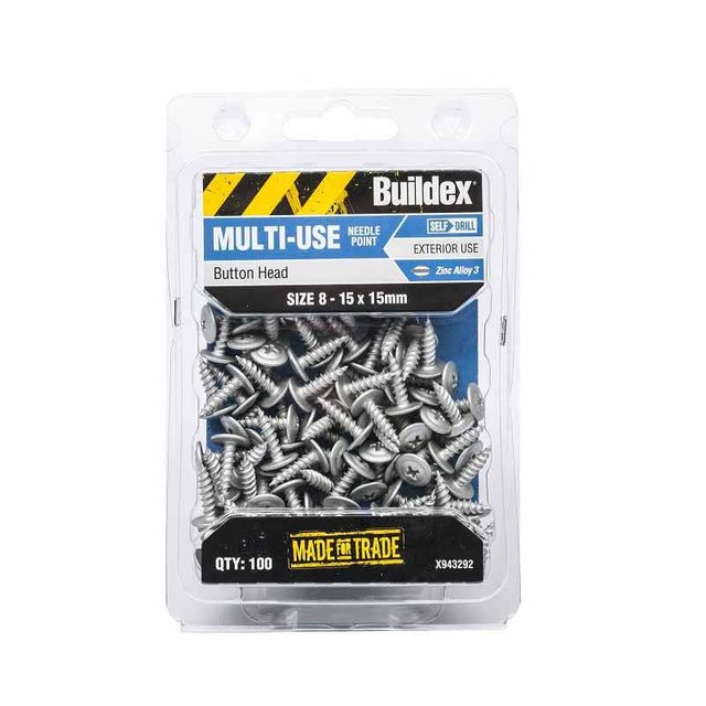 Buildex® Multi-Use Screws Button Zinc Alloy 8 - 15 x 15mm - 100 Pack