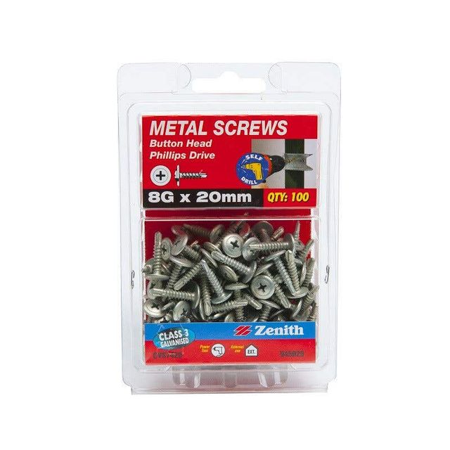 Zenith Metal Screws Button Head Galvanised 8G x 20mm - 100 Pack