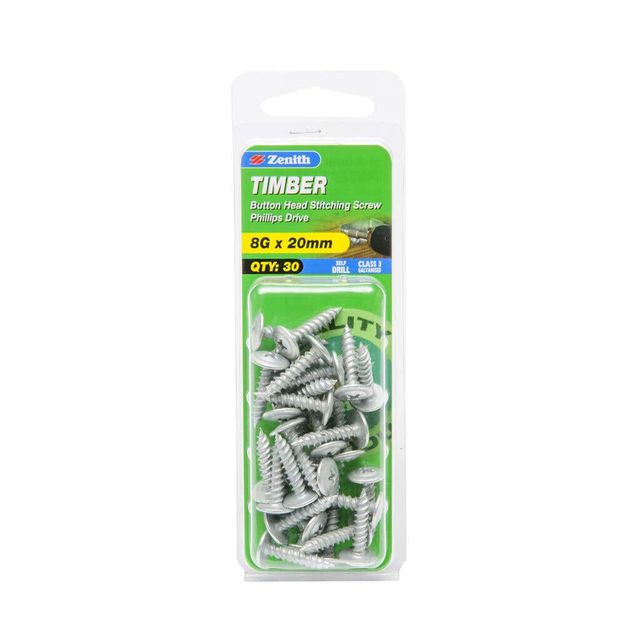 Zenith Timber Screws Button Galvanised 8G x 20mm - 30 Pack