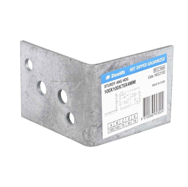 Zenith Sturdy Angle Bracket Galvanised 100 x 100 x 75 x 4mm - 1 Pack