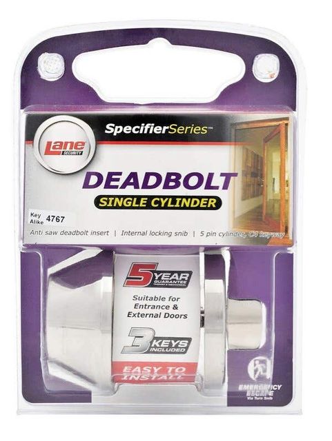Lane Standard Round Deadbolt Single Cylinder Polished Stainless Steel