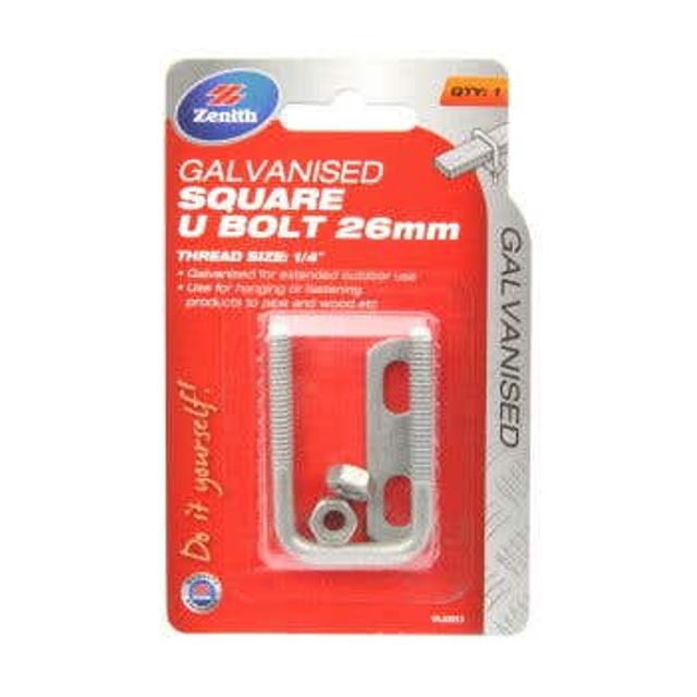 Zenith Square U Bolt Galvanised 26mm - 1 Pack
