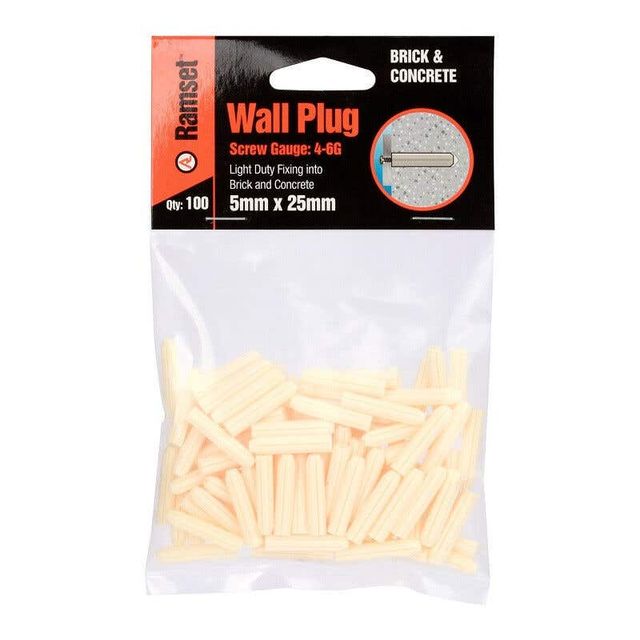 Ramset Wall White Plug 5mm x 25mm - 100 Pack