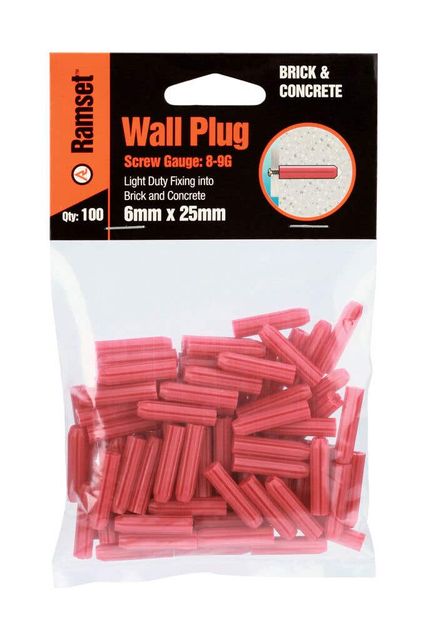 Ramset Wall Plug Red 6 x 25mm - 100 Pack