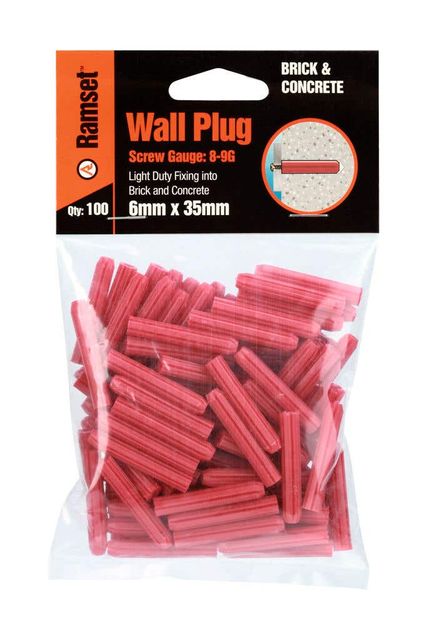 Ramset Wall Plug Red 6 x 35mm - 100 Pack
