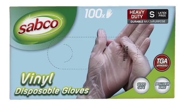 Sabco Vinyl Disposable Gloves Small 100 Pack