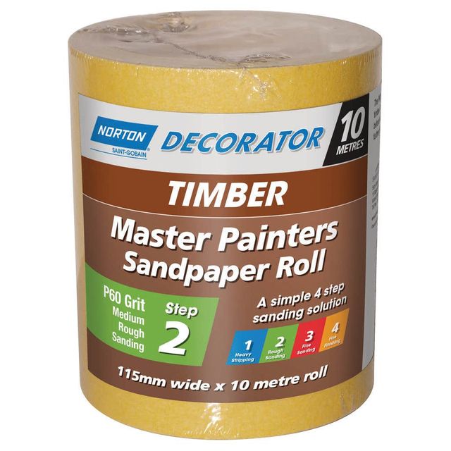 Norton Painters Sandpaper Roll P60 Grit 115mm x 10m