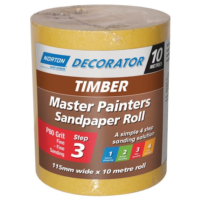 Norton Painters Sandpaper Roll P80 Grit 115mm x 10m