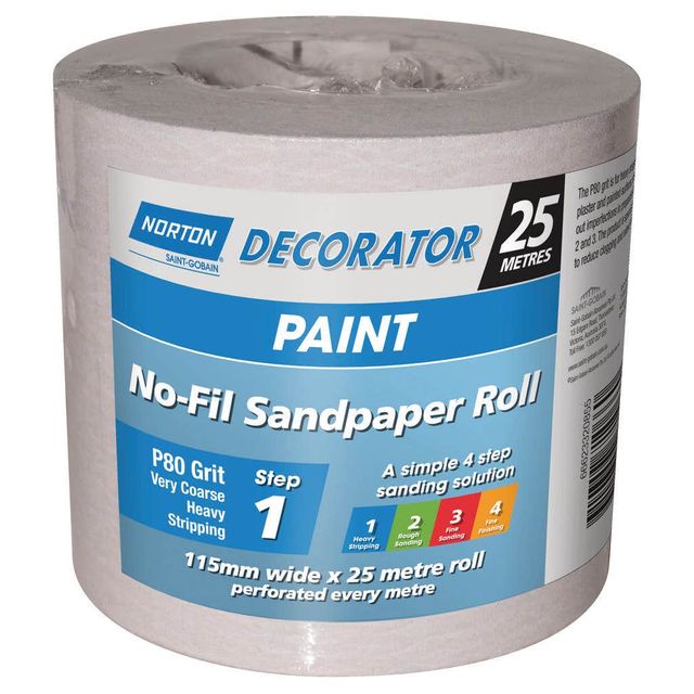 Norton No Fill Sanding Roll P80 Grit 115mm x 25m