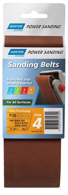 Norton Belt Cloth 75 x 457mm P120 Grit - 2 Pk