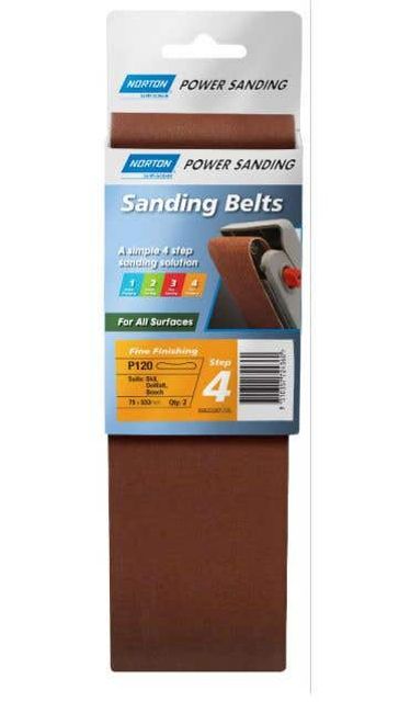 Norton Cloth Sanding Belt 75 x 533mm P120 Grit - 2 Pk