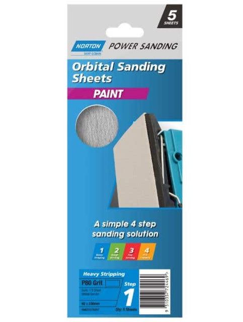 Norton Paint Sanding Sheet 92 x 230mm P80 Grit - 5 Pack