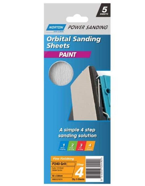 Norton Paint Sanding Sheet 92 x 230mm P240 Grit - 5 Pk