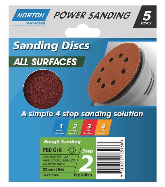 Norton Power Sanding Discs P80 Pack of 5