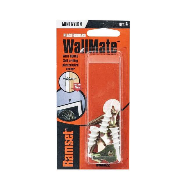 Ramset WallMate Nylon Mini With Hooks 5kg - 4 Pack