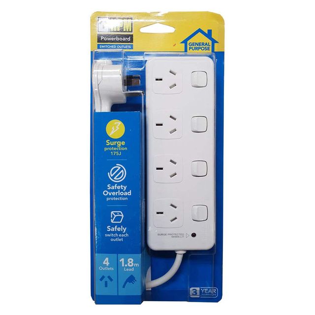 HPM 10A Surge Protected Powerboard 4 Outlet