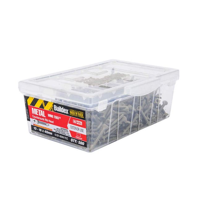 Buildex® Metal Wing Teks Countersunk 10-16 x 45mm - Box of 500