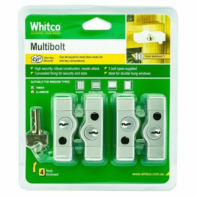 Whitco Primrose Cyl4 Multi Bolt - 4 Pack Silver One Key Security