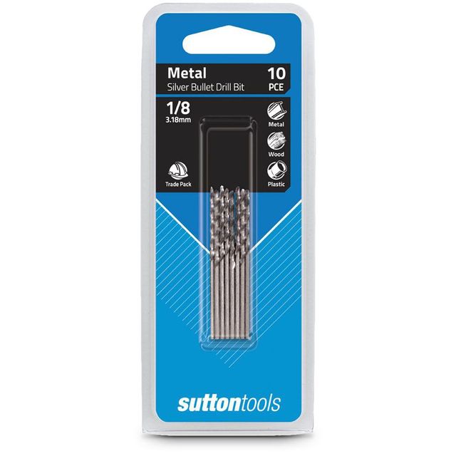 Sutton 1/8 X 2.3/4Inch Metal Jobber Drill Bit Hss Silver Bullet - 10 Piece
