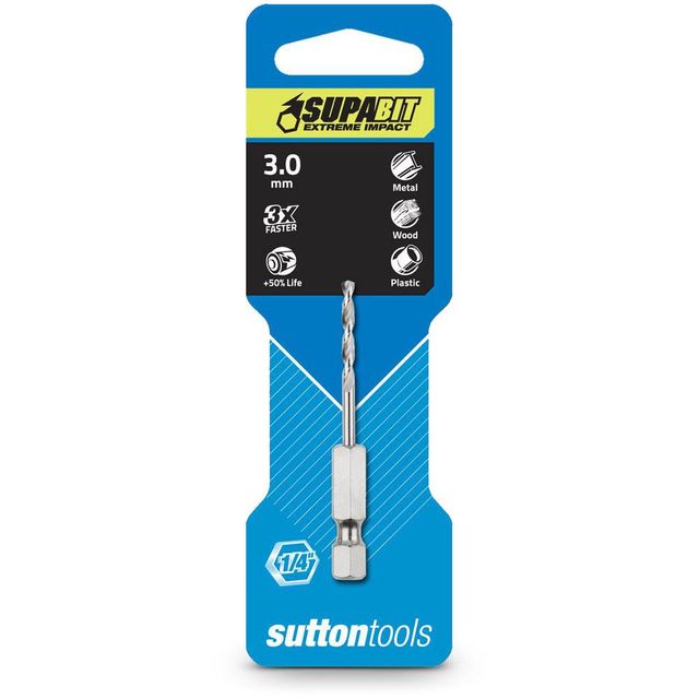 Sutton 3.0 X 63MM 1/4-HEX Quick-Change HSS Jobber Drill Bit- Supabit