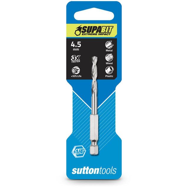 Sutton 4.5 X 78MM 1/4-HEX Quick-Change HSS Jobber Drill Bit- Supabit