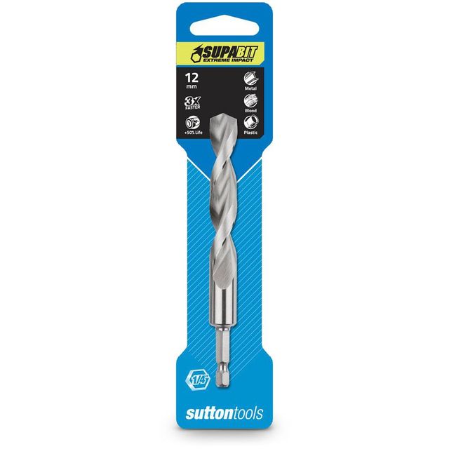 Sutton 12.0 X 125MM 1/4-HEX Quick-Change HSS Jobber Drill Bit- Supabit