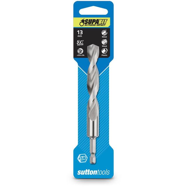 Sutton 13.0 X 130MM 1/4-HEX Quick-Change HSS Jobber Drill Bit- Supabit