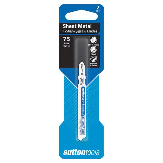 Sutton Tools T-Shank Jigsaw Blade Sheet Metal 36 TPI 75mm - 2 Piece