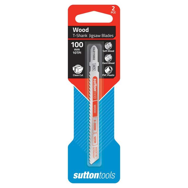 Sutton Tools T-Shank Jigsaw Blade Wood Clean Cut 10 TPI 100mm - 2 Piece