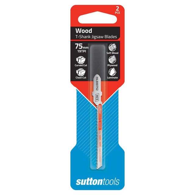 Sutton Tools T-Shank Jigsaw Blade Wood Curved Clean Cut 75mm - 2 Piece