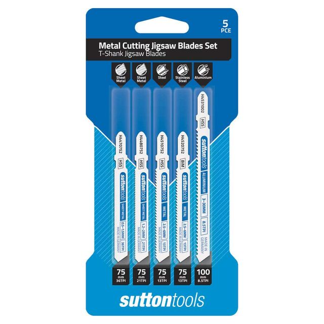 Sutton Tools T-Shank Jigsaw Blade Set Metal Cutting - 5 Piece