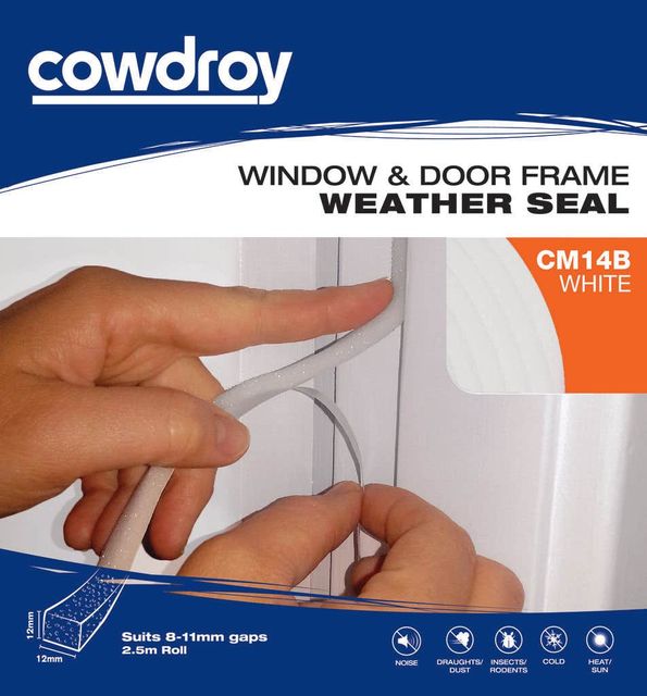 Cowdroy Window and Door Weather Seal White 12 x 12mm x 2.5m