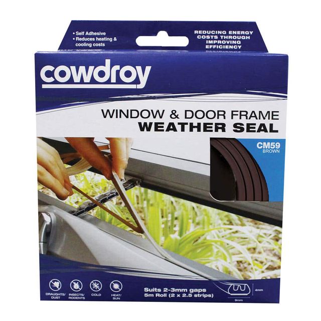 Cowdroy Window and Door Weather Seal Brown 4 x 9mm x 5m
