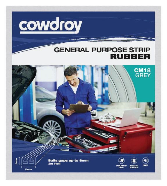 Cowdroy General Purpose Strip Rubber Grey 8 x 15mm x 2m