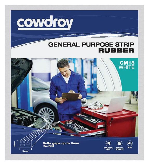Cowdroy General Purpose Strip Rubber White 8 x 15mm x 2m