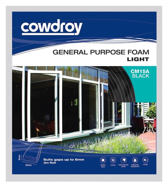 Cowdroy Seal Foam Black 6 x 25mm x 3m