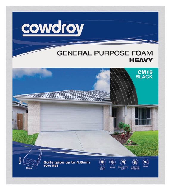 Cowdroy General Purpose Foam Heavy Black 4.8 x 25mm x 10m