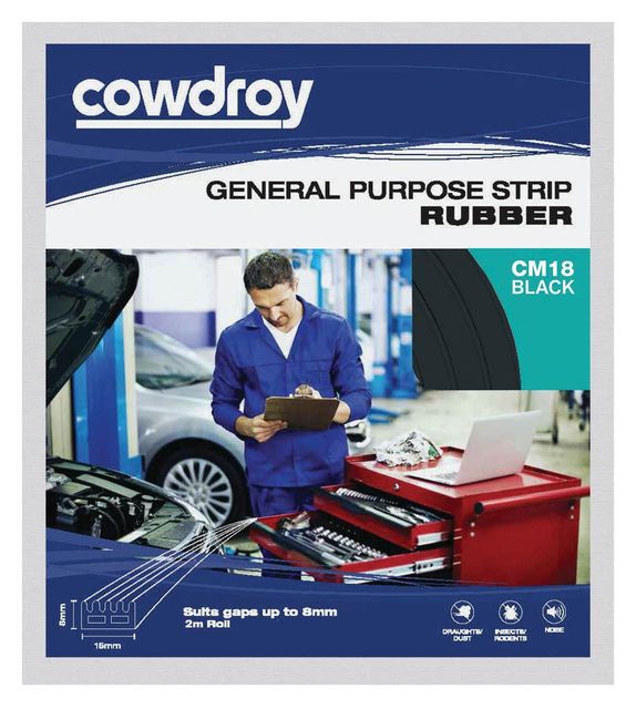 Cowdroy General Purpose Strip Rubber Black 8 x 16mm x 2m